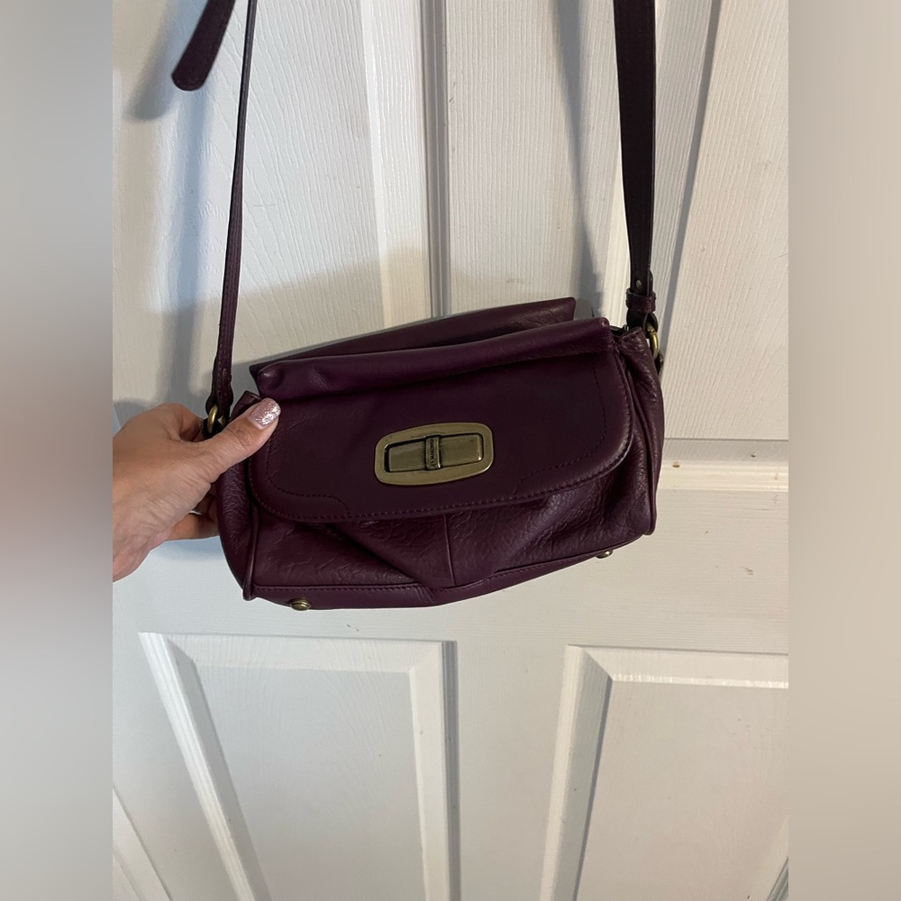 B Makowsky dark purple leather shoulder handbag